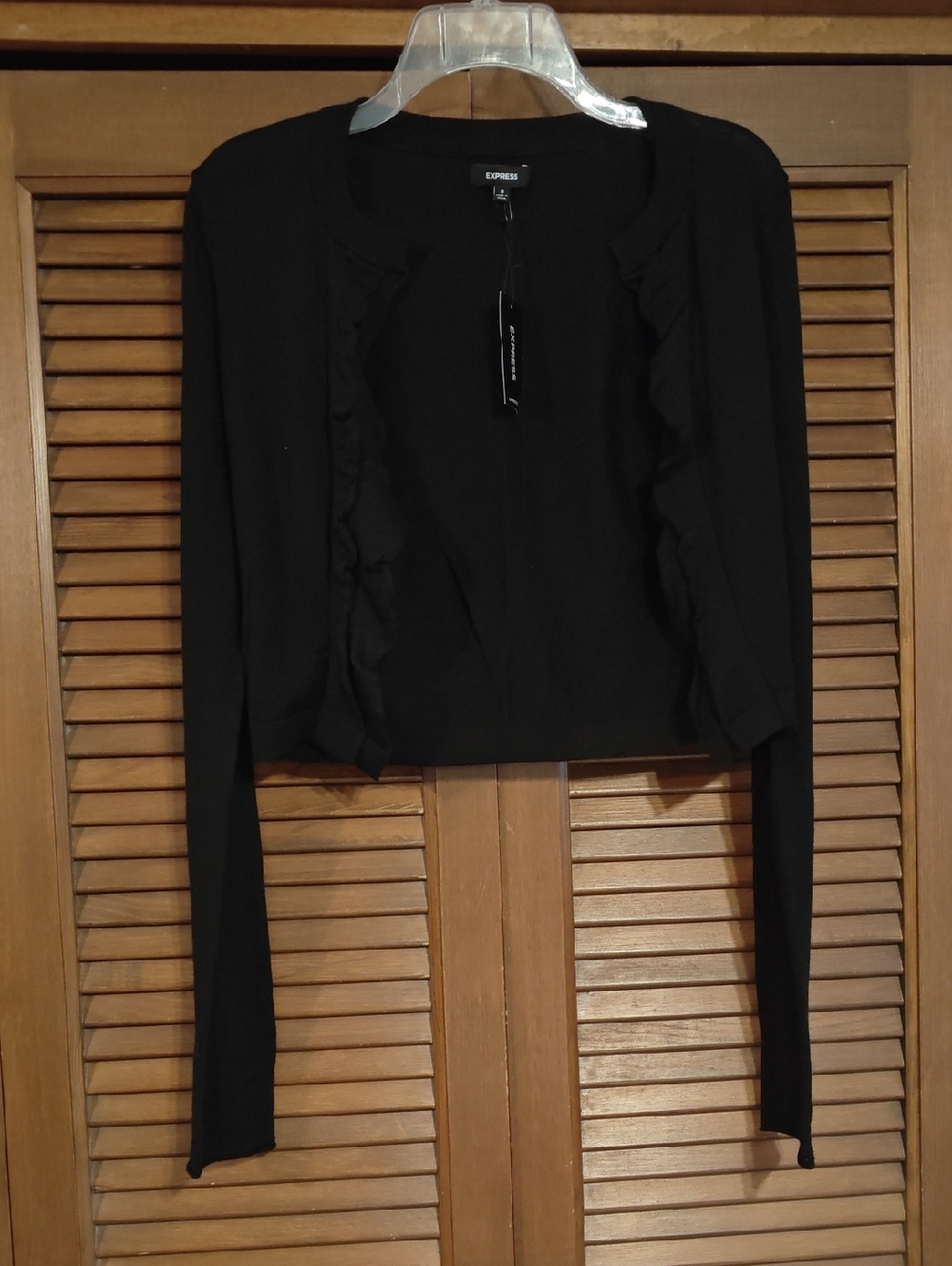 NWT Express Black Ruffle-Trim Cropped Sweater